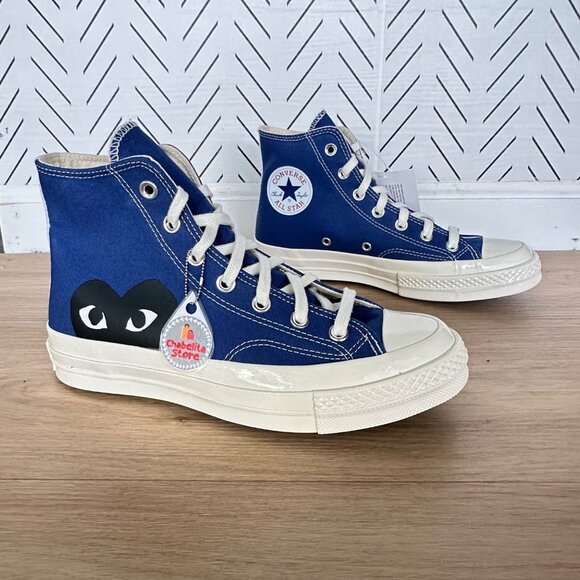 🖤🖤Comme Des Garçons Play X Converse Chuck 70 Hi Sz 6 Mens Shoes Blue A08794C🖤 - Picture 1 of 10
